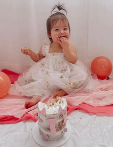 Arabella Garden Floral Tulle Birthday Dress - White (pre order) - Fox Baby & Co