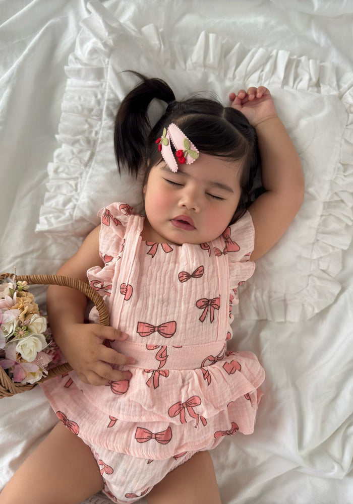 My Valentine Pink Bow Frill Romper & Bow (pre order) - Fox Baby & Co