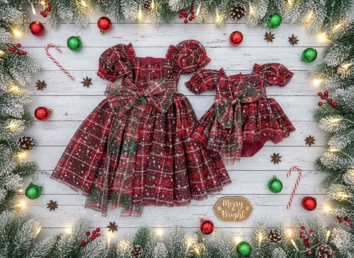 Kids girls Christmas Luxe Puff Tulle Dress - Sparkle Gingham - Fox Baby & Co