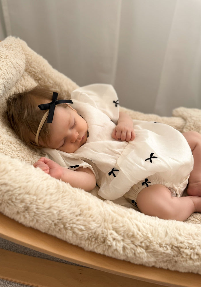 Baby Girls French Luxe Bow Puff Romper - Black/Ivory (pre order) - Fox Baby & Co