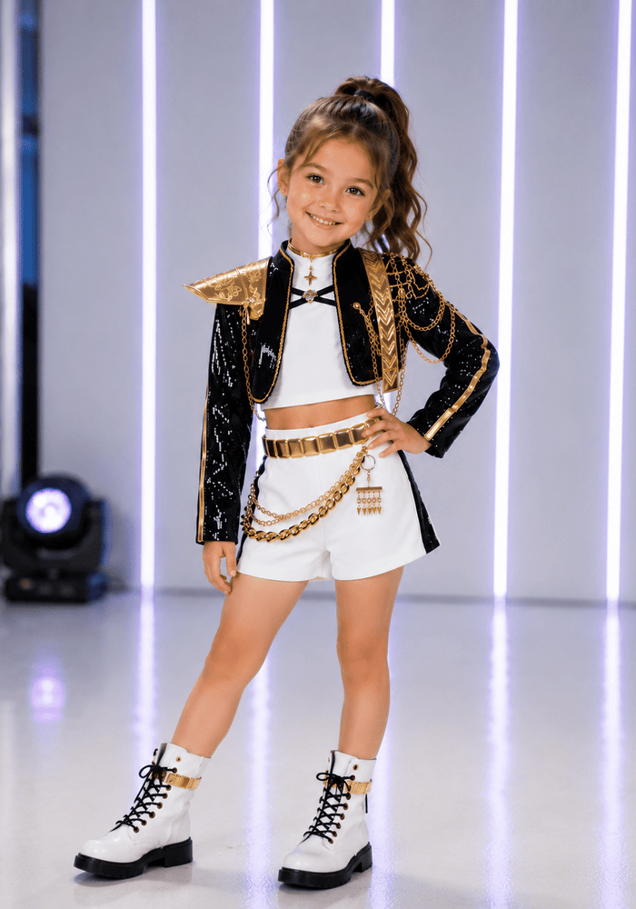 Kids Girls Kpop Style Demon Hunter Mira Costume Top, Shorts & Jacket 3 Piece - Fox Baby & Co