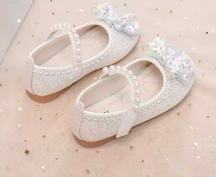 New Big Bow Silver Pearl Princess Birthday Girl Mary Jane Shoe (pre order) - Fox Baby & Co