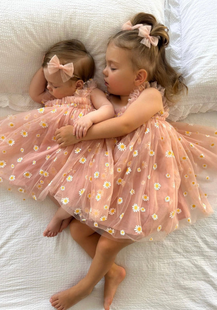 1st Birthday Kids little girl Arabella Daisy Tulle Dress - Pink/Yellow - Fox Baby & Co