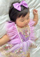 Load image into Gallery viewer, Vintage Floral Tutu Birthday Romper - Lilac (Pre order)
