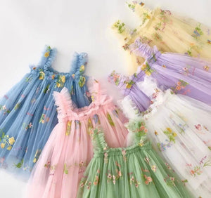 Arabella Garden Floral Tulle Birthday Dress - blue - Fox Baby & Co