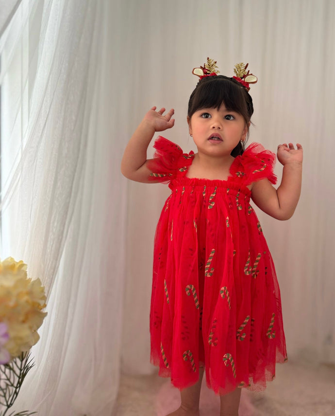 Candy Cane Christmas Little Girls Tulle Dress - Red (pre order) - Fox Baby & Co
