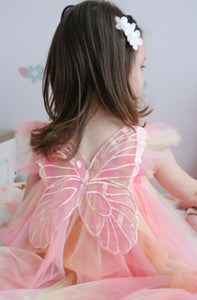 Kids little Girls Aurora Tulle Fairy Birthday Dress - Peach Rainbow