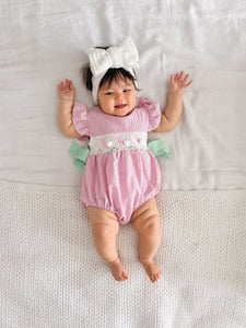 Easter Gingham Bow Romper - Pink (pre order) - Fox Baby & Co