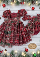 Load image into Gallery viewer, Kids girls Christmas Luxe Puff Tulle Romper - Sparkle Gingham - Fox Baby &amp; Co
