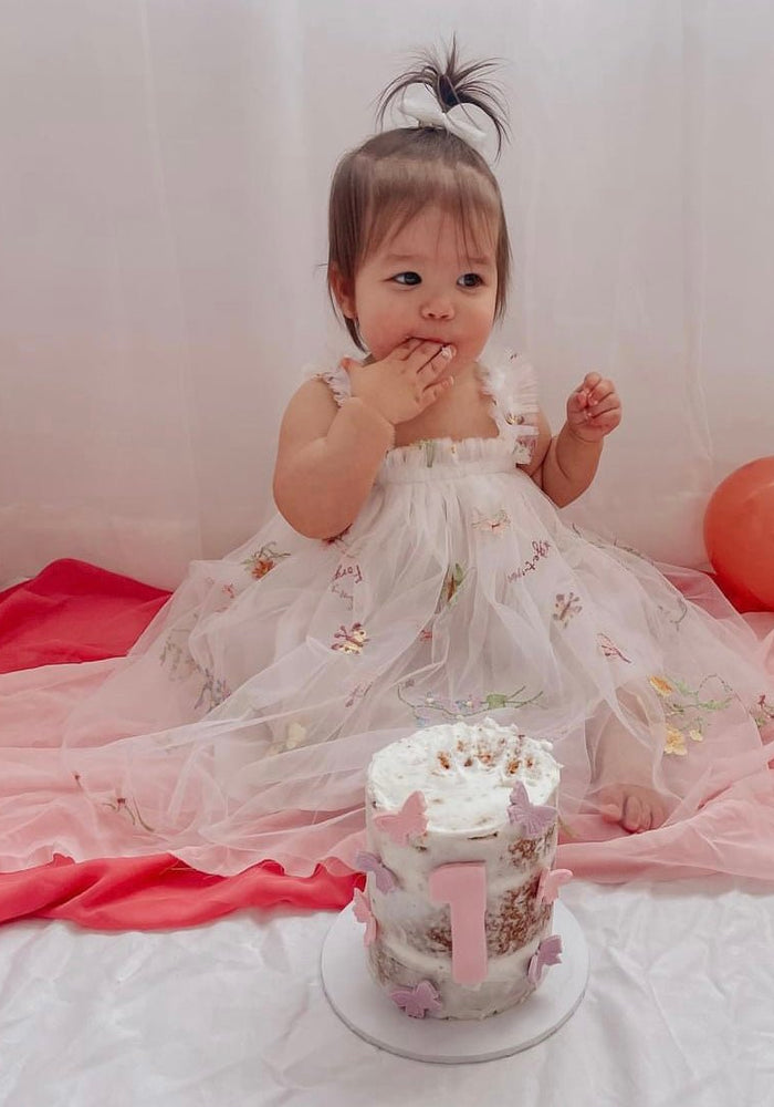 Arabella Garden Floral Tulle Birthday Dress - White (pre order) - Fox Baby & Co