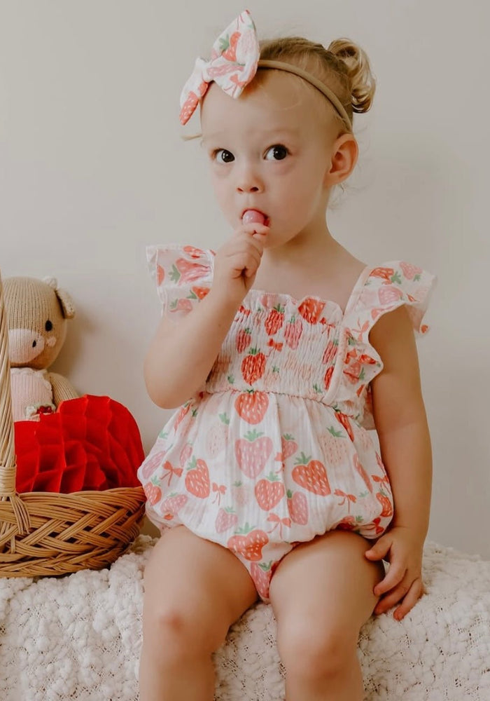 Strawberry Berry Frill Romper & Bow Headband - Fox Baby & Co