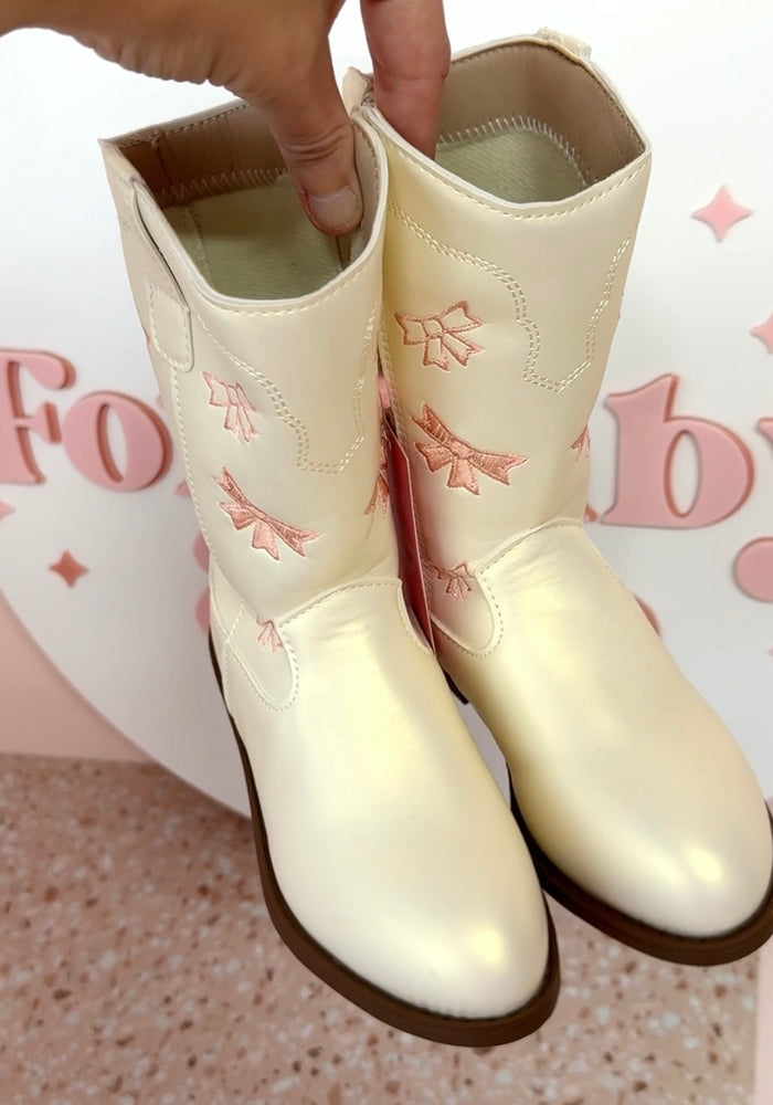 Pink Bow Princess Cowgirl Shimmer Boots