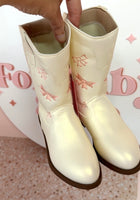 Load image into Gallery viewer, Pink Bow Princess Cowgirl Shimmer Boots
