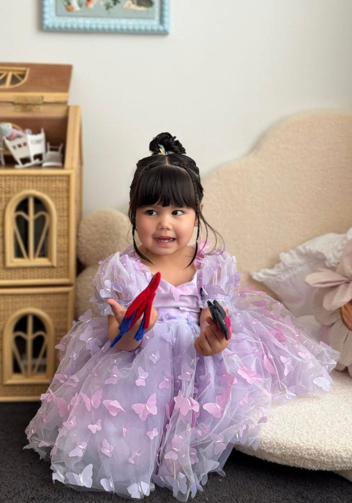 Kids girls Tea Party Butterfly Tulle Dress - Purple - Fox Baby & Co