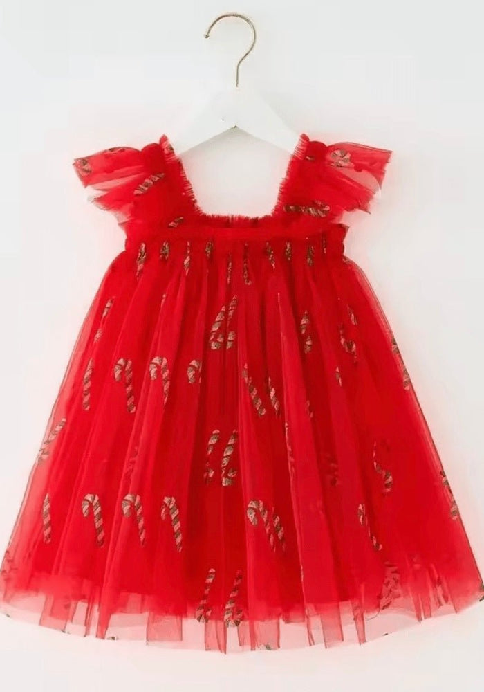 Candy Cane Christmas Little Girls Tulle Dress - Red (pre order) - Fox Baby & Co