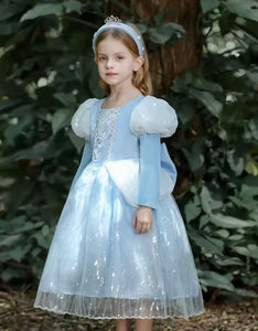 Magical Cinderella Princess Birthday Long Sleeve Party Dress Costume & Tiara Headband - Fox Baby & Co
