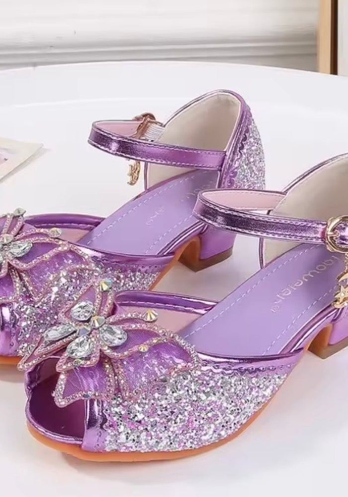 Little Girls Sparkle High Heel Bow Princess Birthday Girl Shoe - Purple