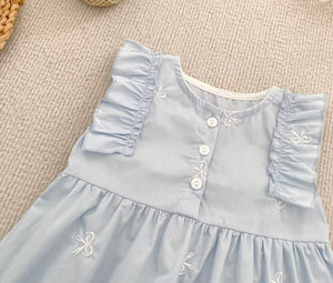 Celine French Tiny Bow Romper - Blue (pre order) - Fox Baby & Co