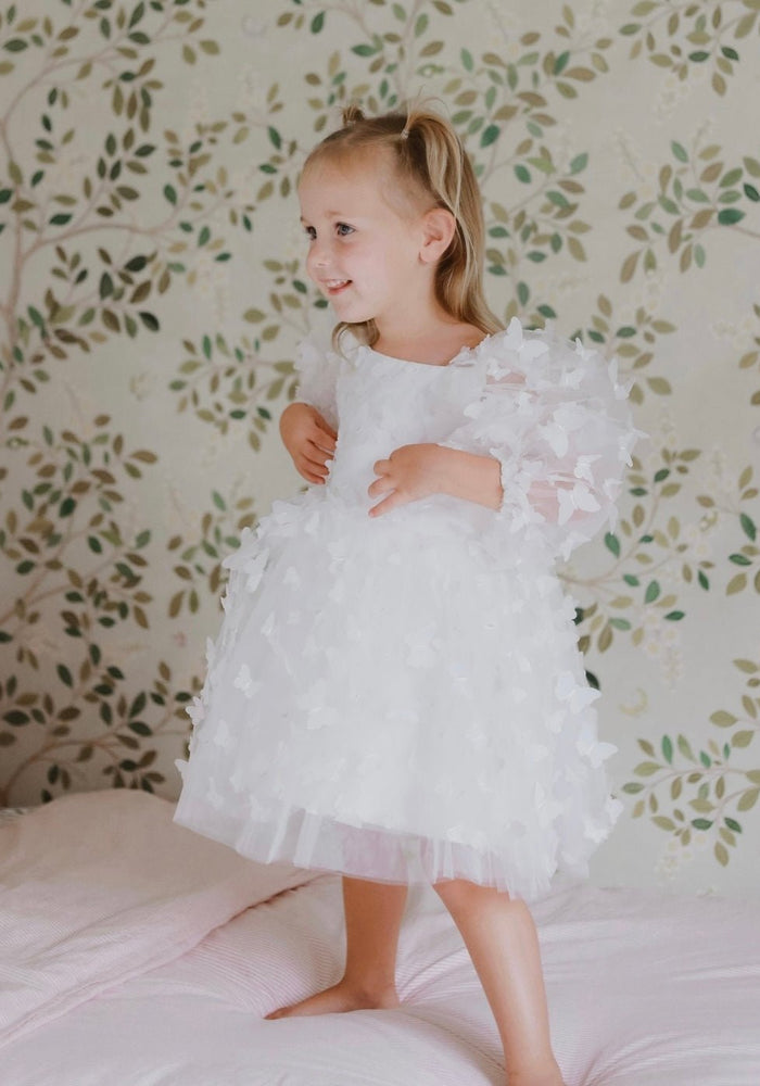 Madelyn Flower Girl Butterfly Luxe Little Girls Tulle Dress - White - Fox Baby & Co