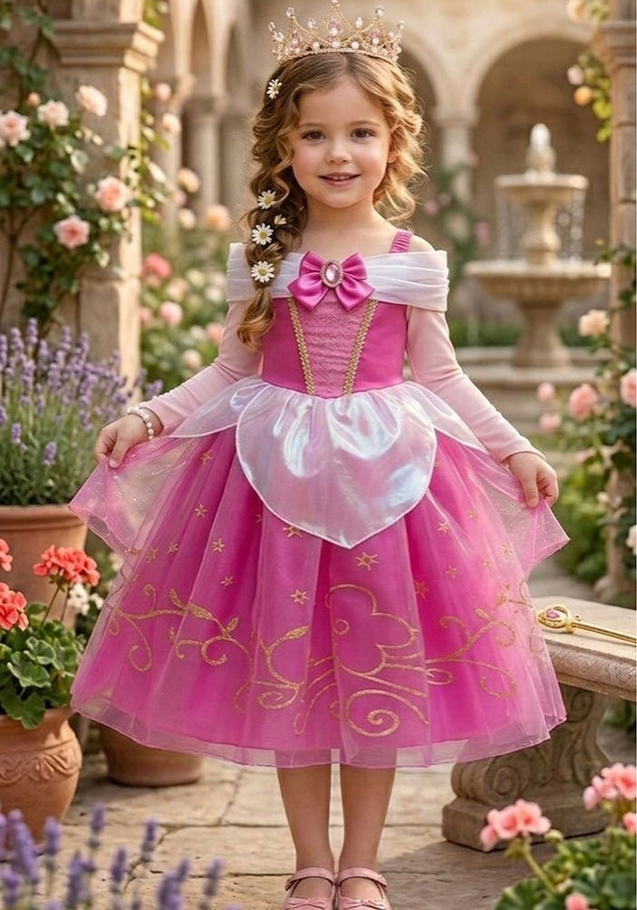Magical Aurora Pink Princess Long Sleeve Party Dress Costume - Fox Baby & Co
