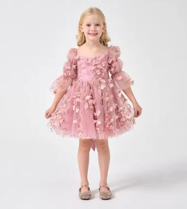 Flowergirl Sparkle Wonderland Long Sleeve Luxe Tulle Dress - Dusty Rose - Fox Baby & Co