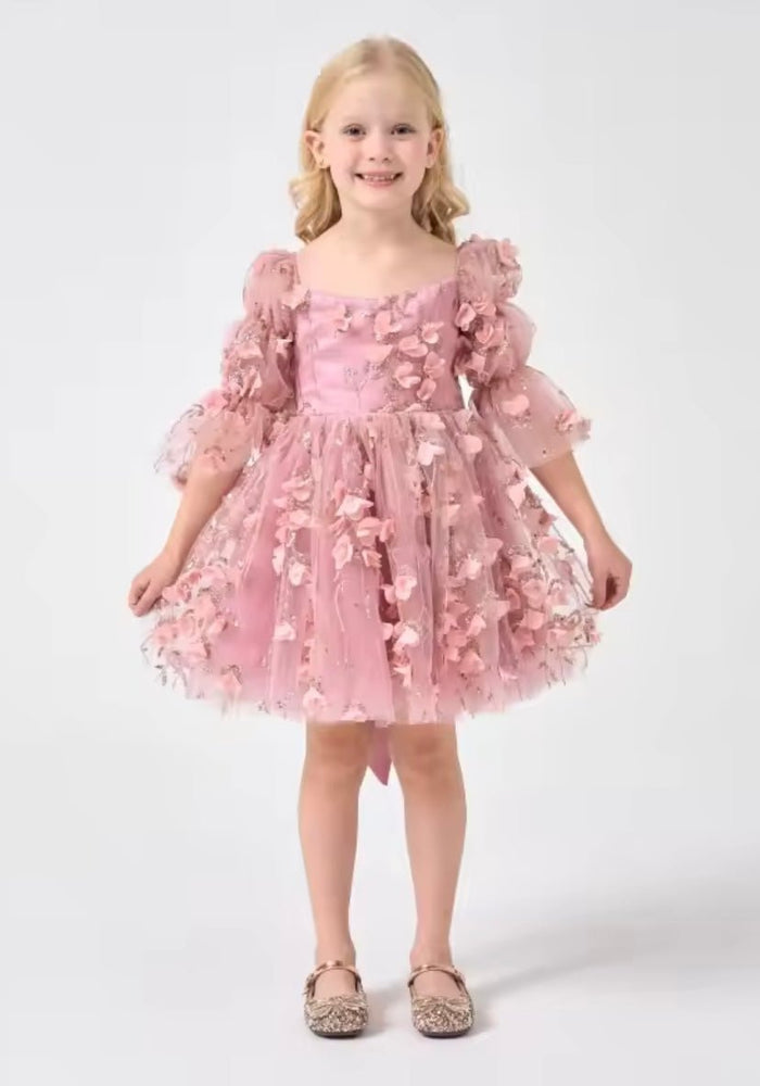 Flowergirl Sparkle Wonderland Long Sleeve Luxe Tulle Dress - Dusty Rose - Fox Baby & Co