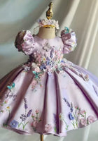 Load image into Gallery viewer, Vintage Floral Little Girls Luxe Dress - lilac
