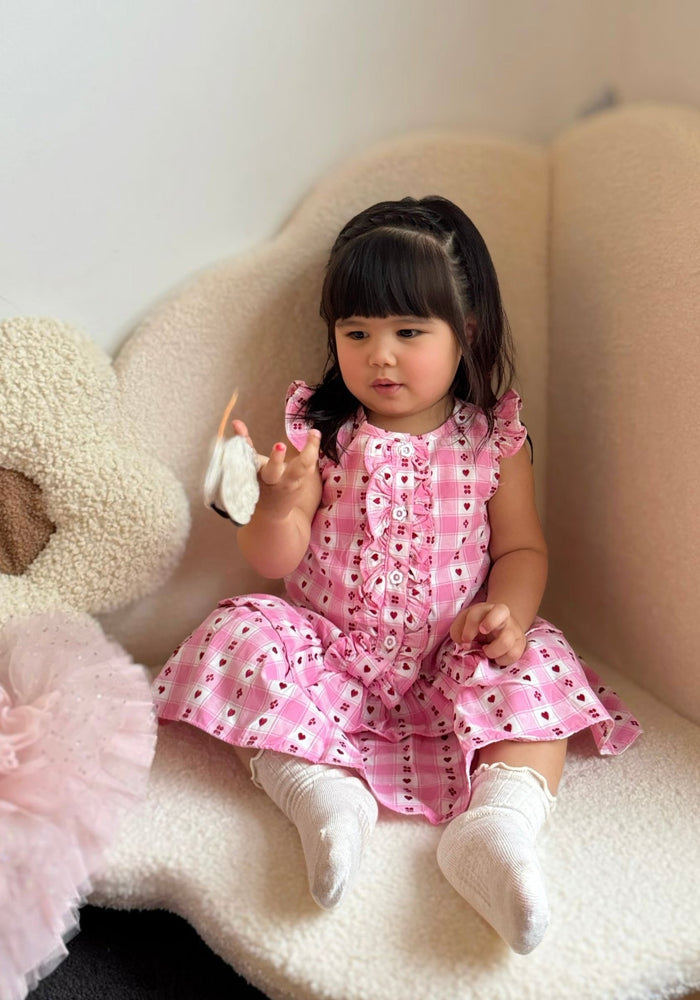 Gingham Pink Heart Dress (pre order) - Fox Baby & Co