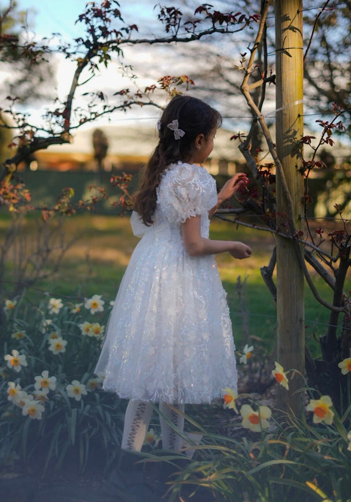 Kids girls Tea Party Sparkle Tulle Dress - White - Fox Baby & Co