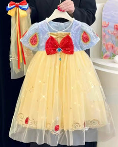 Luxe Snow White Princess Sparkle Party Dress Costume & Tulle Clip - Fox Baby & Co