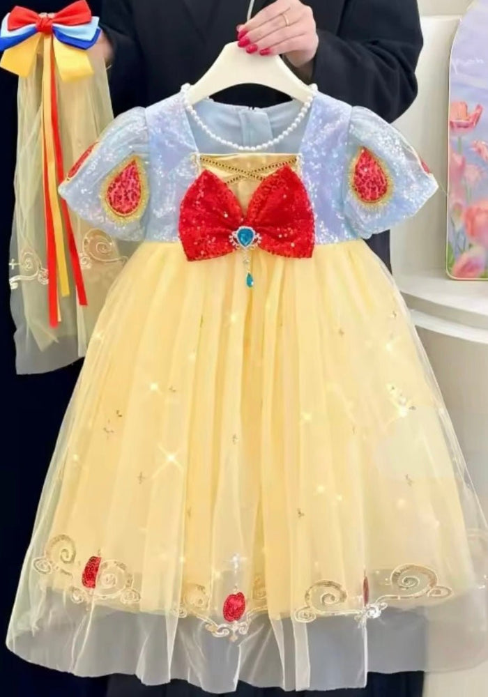 Luxe Snow White Princess Sparkle Party Dress Costume & Tulle Clip - Fox Baby & Co