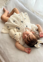 Load image into Gallery viewer, Baby Girls French Luxe Bow Puff Frill Romper - Black/Ivory
