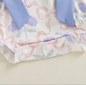Posy Floral Bow Romper - Blue