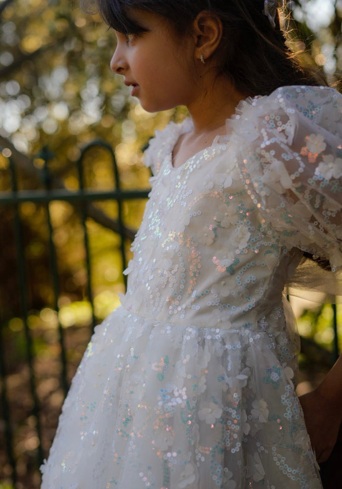 Kids girls Tea Party Sparkle Tulle Dress - White - Fox Baby & Co