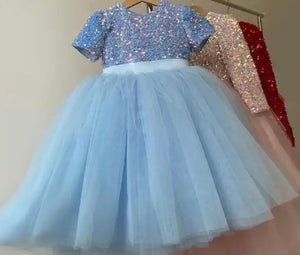 Pre order- Kid little girl Sapphire Sparkle Princess Birthday Dress