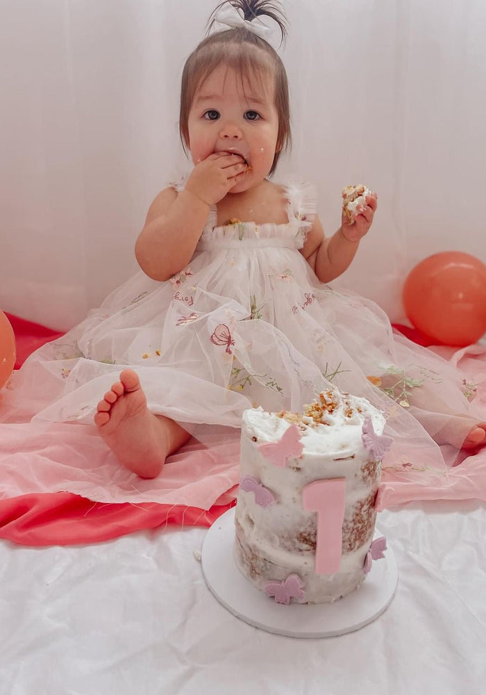 Arabella Garden Floral Tulle Birthday Dress - White (pre order) - Fox Baby & Co