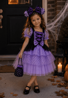Load image into Gallery viewer, Witch Halloween Dress Costume, Headband &amp; Bag - Purple - Fox Baby &amp; Co
