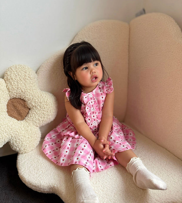 Gingham Pink Heart Dress (pre order) - Fox Baby & Co