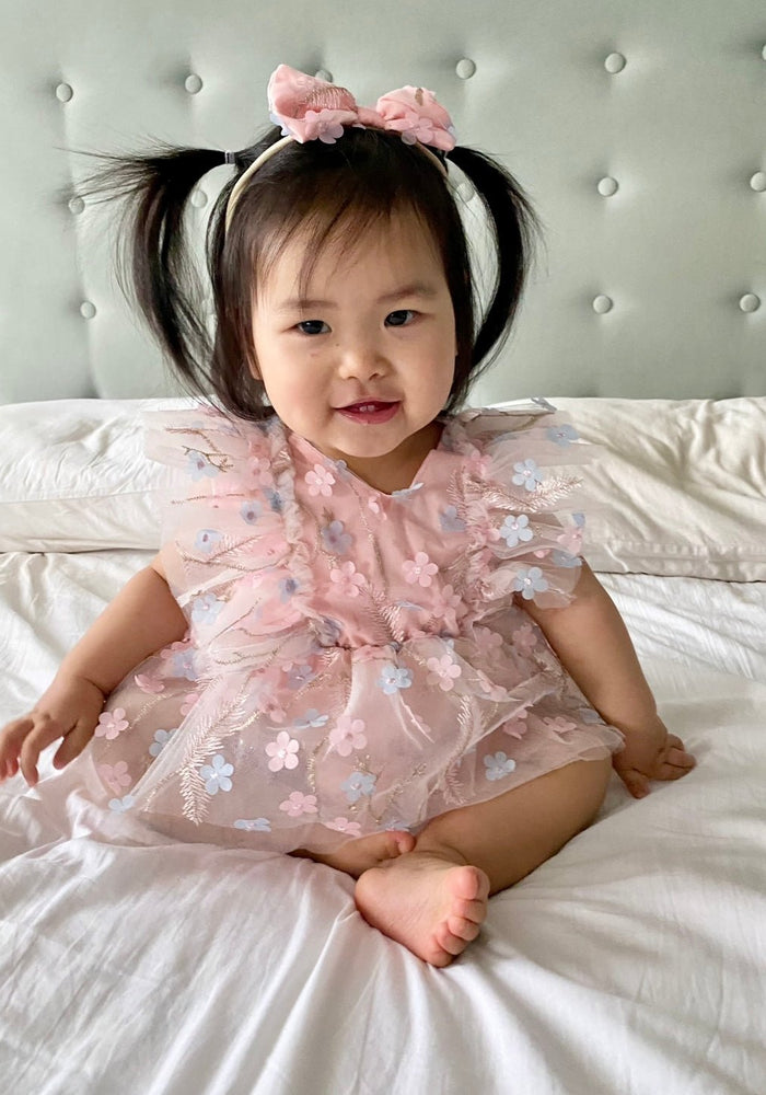 Whimsical Garden Floral Romper & Bow Headband - Blush (pre order) - Fox Baby & Co