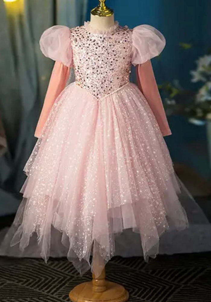 Enchanted Rose Sparkle Princess Birthday Long Sleeve Party Dress Costume & Cape - Fox Baby & Co