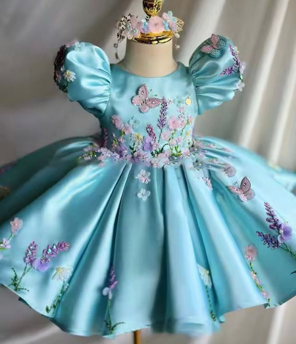 Vintage Floral Little Girls Luxe Dress - Blue - Fox Baby & Co