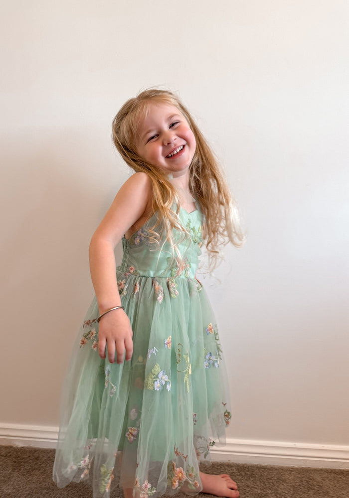 Birthday Tulle Frill Dress - Mint Floral - Fox Baby & Co