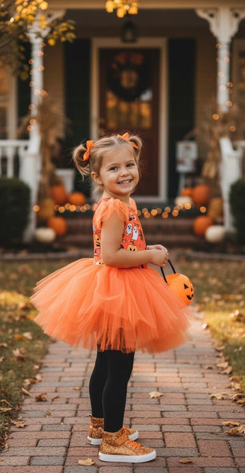 Halloween Ballerina Shimmer Tulle Tutu Leotard - Pumpkin(pre order) - Fox Baby & Co