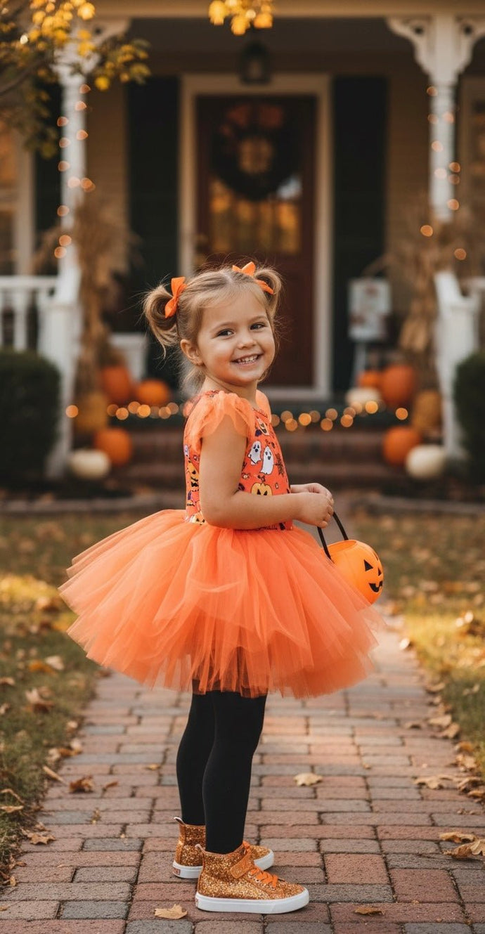 Halloween Ballerina Shimmer Tulle Tutu Leotard - Pumpkin(pre order) - Fox Baby & Co