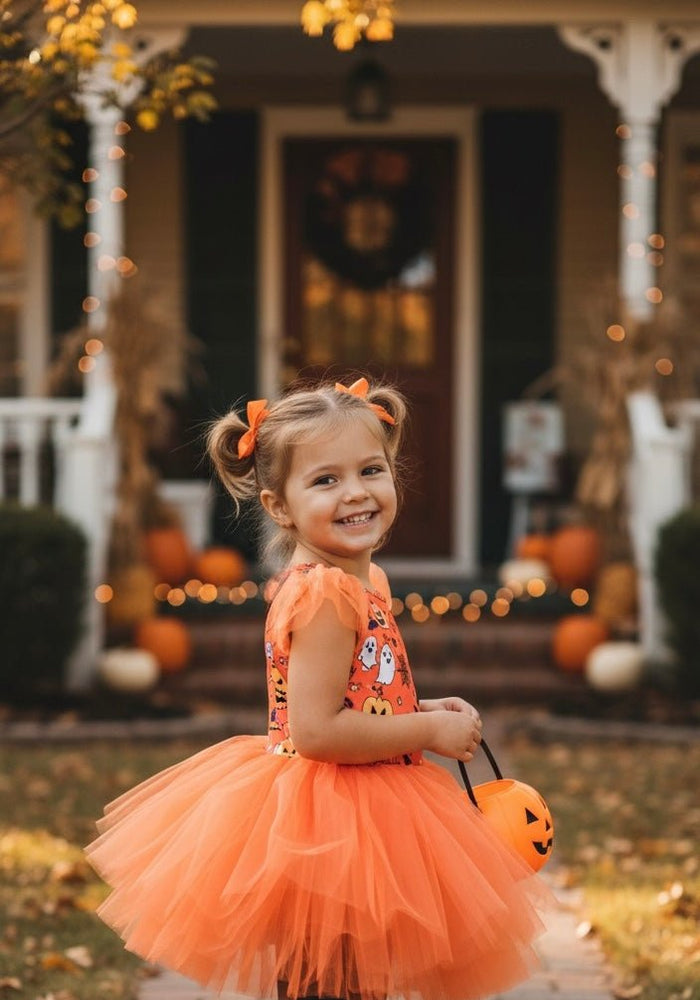 Halloween Ballerina Shimmer Tulle Tutu Leotard - Pumpkin(pre order) - Fox Baby & Co