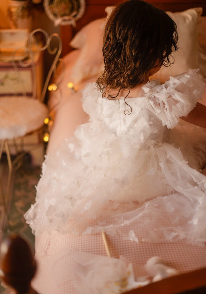 Kids girls Tea Party Butterfly Tulle Dress - White - Fox Baby & Co