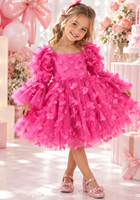 Load image into Gallery viewer, Flowergirl Butterfly Wonderland Long Sleeve Luxe Tulle Dress - Pink
