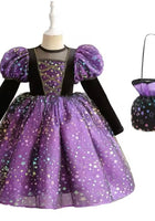 Load image into Gallery viewer, Witch Halloween Long Sleeve Long Sleeve Dress Costume with bag - Purple - Fox Baby &amp; Co
