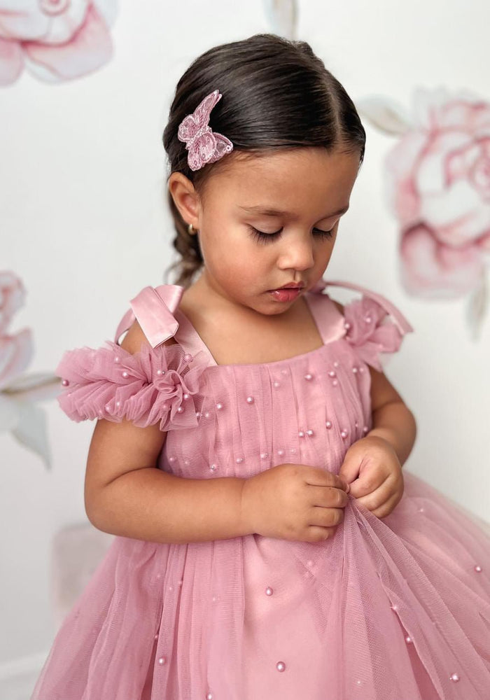 Kids little girls Valencia Pearl Luxe Party Dress - Dusty Rose (pre order) - Fox Baby & Co