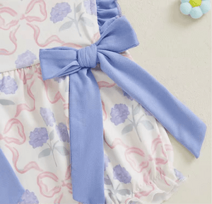 Posy Floral Bow Romper - Blue - Fox Baby & Co